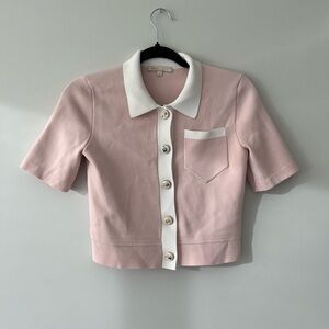 Maje Pink Short Sleeve Cardigan - Iconic Lipstick & Perfume Buttons Size 1